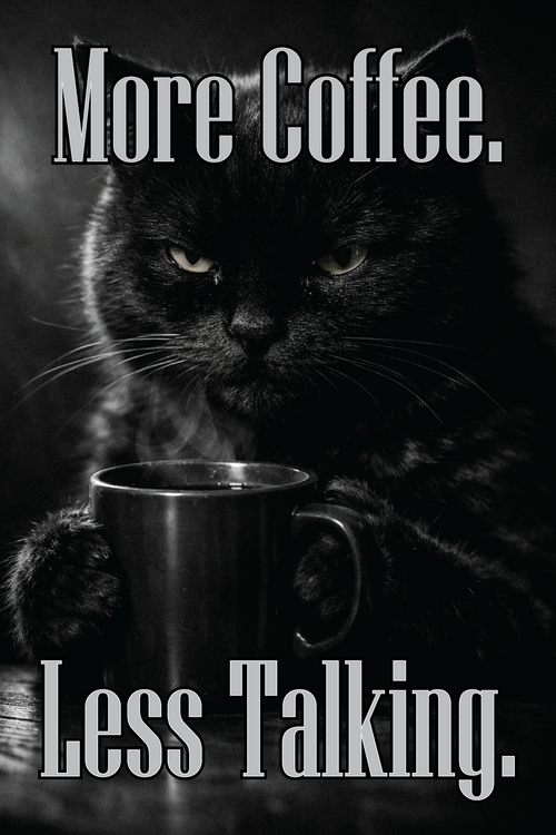 "MORE COFFEE, LESS TALKING" 20x30cm FUNNY CAT METAL WALL-ART SIGN PLAQUE