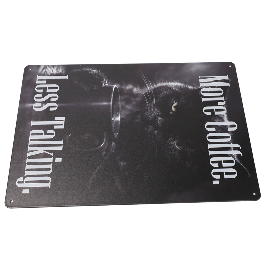 "MORE COFFEE, LESS TALKING" 20x30cm FUNNY CAT METAL WALL-ART SIGN PLAQUE