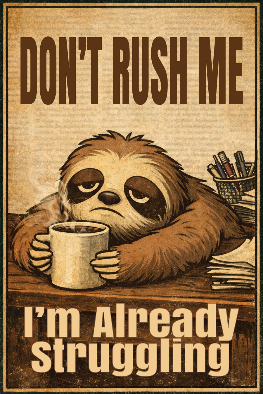 "Don't Rush Me, I'm Already Struggling" 20x30cm FUNNY SLOTH METAL WALL-ART SIGN