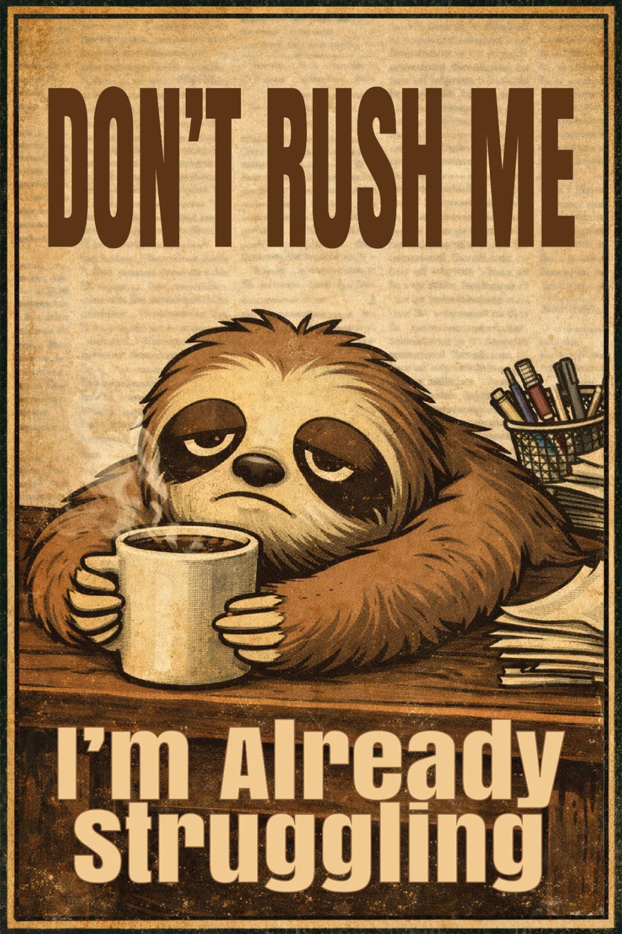 Don't Rush Me sloth metal sign