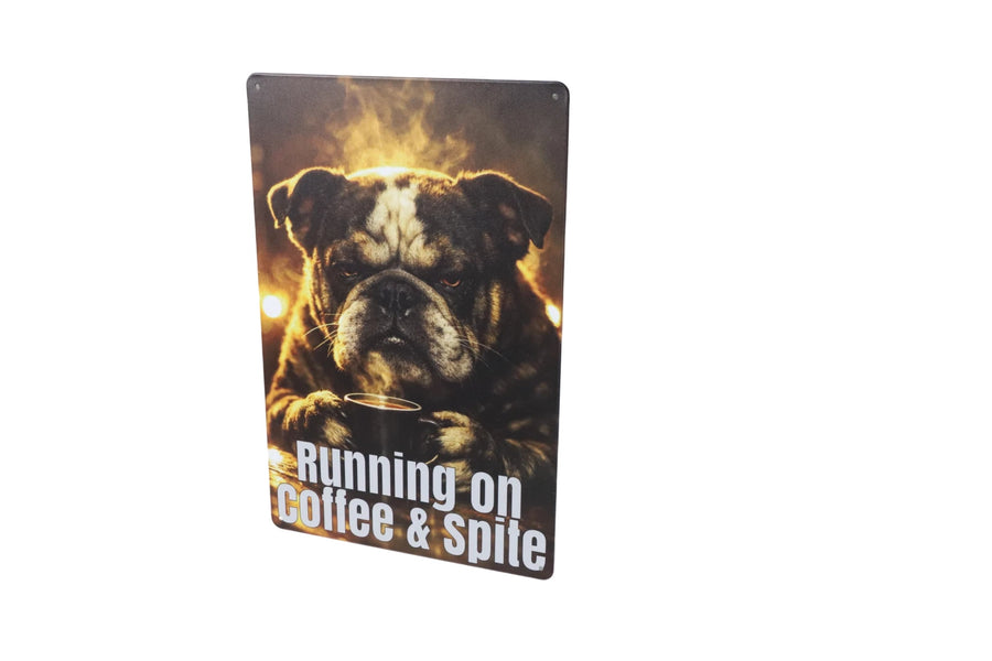 Running on Coffee and Spite metal sign texture
