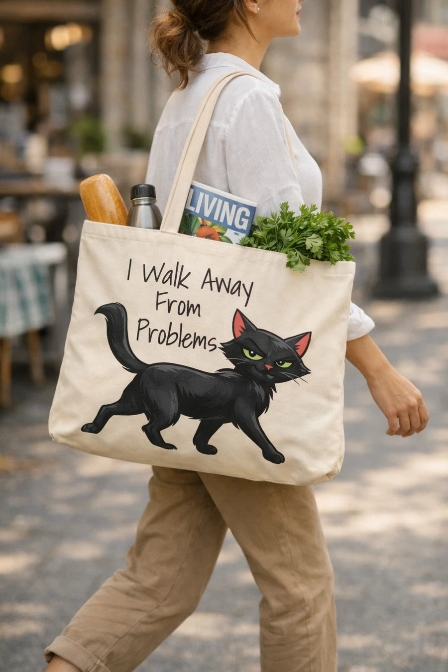 I Walk Away From Problems tote bag inner pocket