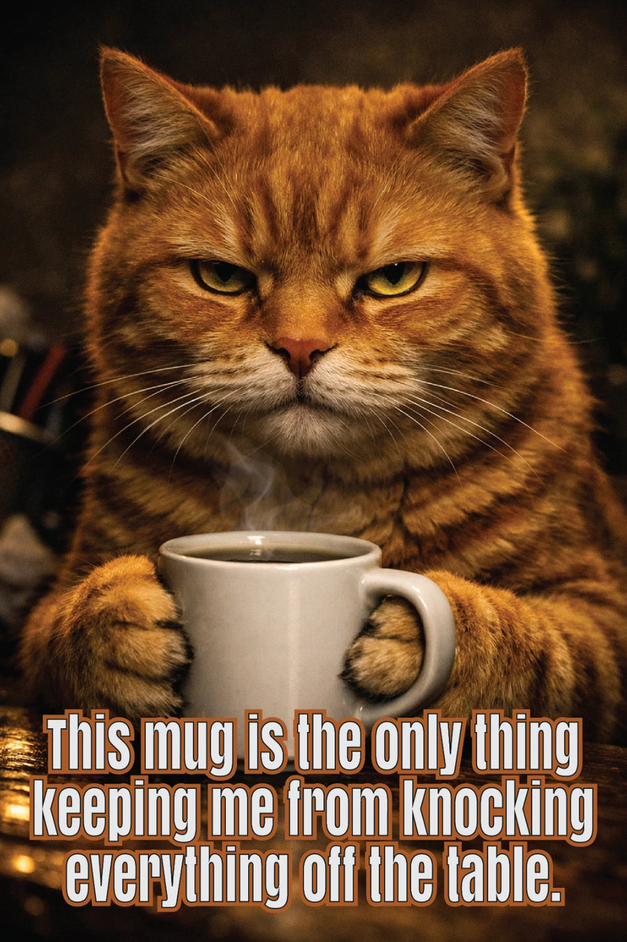 This Mug is the Only Thing Keeping Me cat metal sign