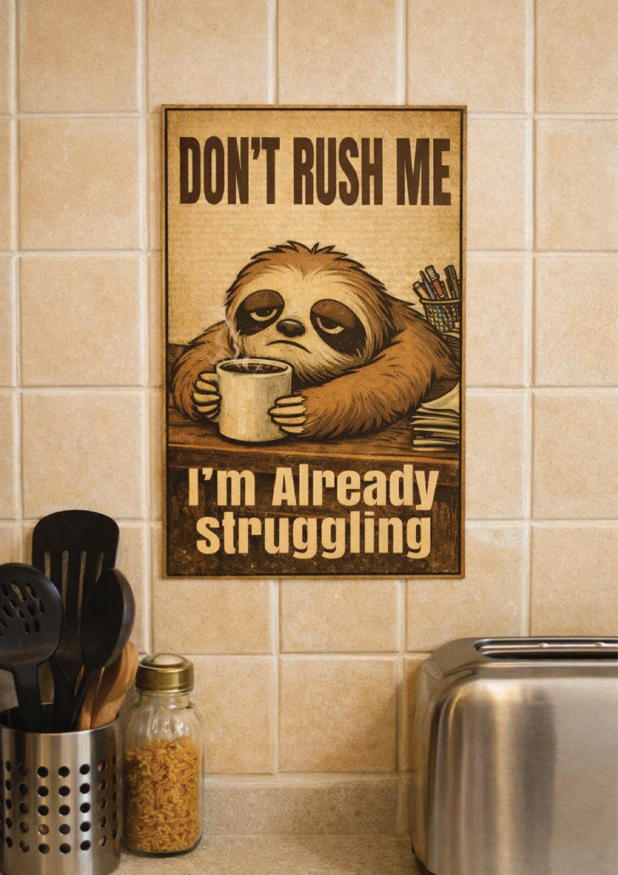 Don't Rush Me sloth metal sign additional view