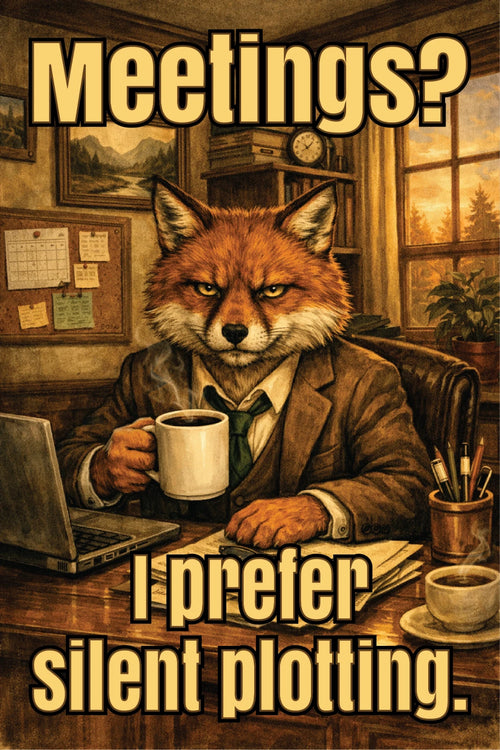 Meetings? I Prefer Silent Plotting - Retro Fox Metal Sign